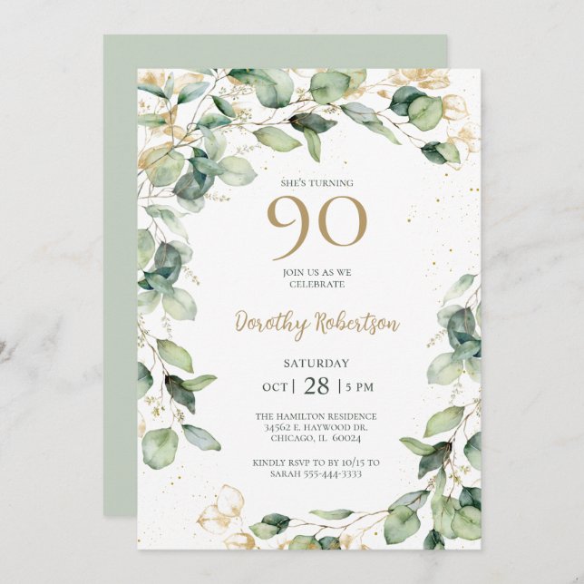 Convites Eucalyptus 90 Birthday (Frente/Verso)