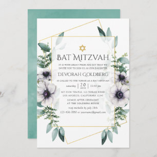 Convites Eucalyptus Anemone Geométrico Bat Mitzvah