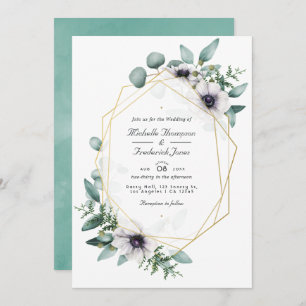 Convites Eucalyptus Anemone Geométrico Código QR RSVP Casam