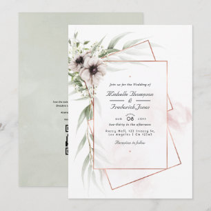 Convites Eucalyptus Anemone Geométrico Código QR RSVP Casam