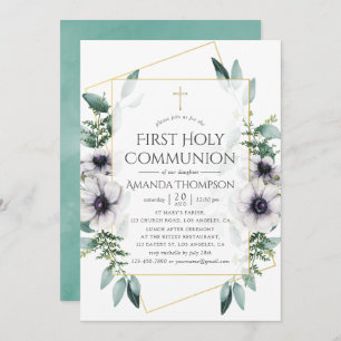 Convites Eucalyptus Anemone Geométrico Primeira Comunhão Sa