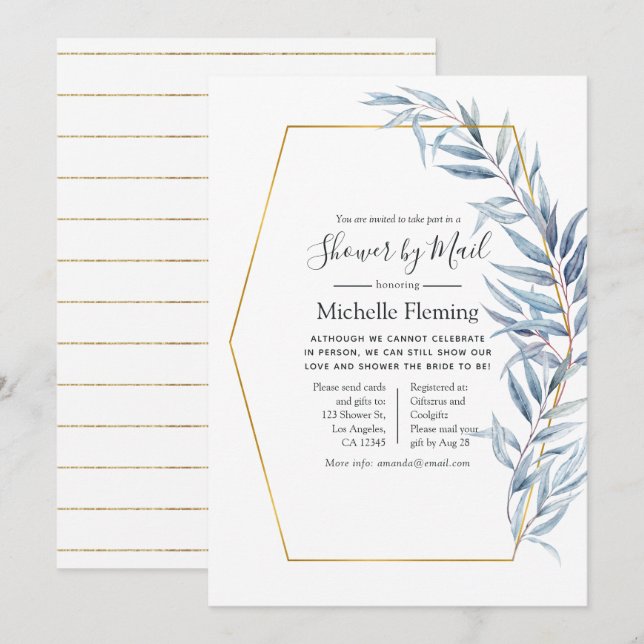 Convites Eucalyptus Baby ou Chá de panela Geométrica por Co (Frente/Verso)