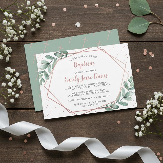 Convites Eucalyptus Baptism Elegante Ou Christening (Criador carregado)