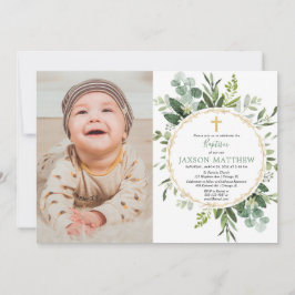 Convites Eucalyptus baptism, folhagem verde, fotografia mod