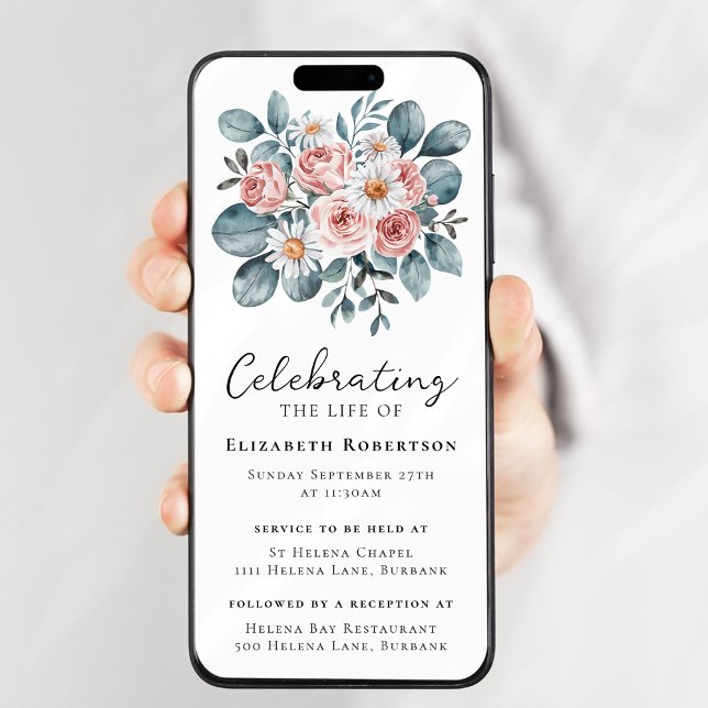 Convites Eucalyptus Boho, Evite Digital Funeral (Criador carregado)