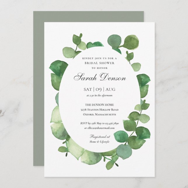 Convites Eucalyptus Boho Greenery Chá de panela (Frente/Verso)