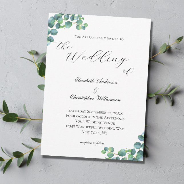 Convites Eucalyptus Botanical Elegant Script Modern Wedding (Criador carregado)