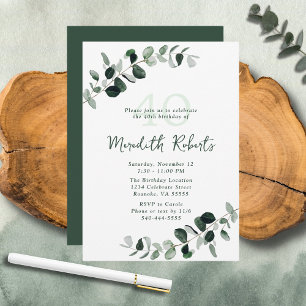Convites Eucalyptus Botanical Greenery aniversário de 40 an