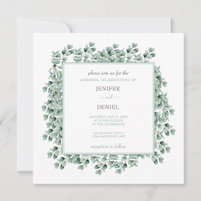 Convites Eucalyptus Botanical Greenery  wedding (Frente)