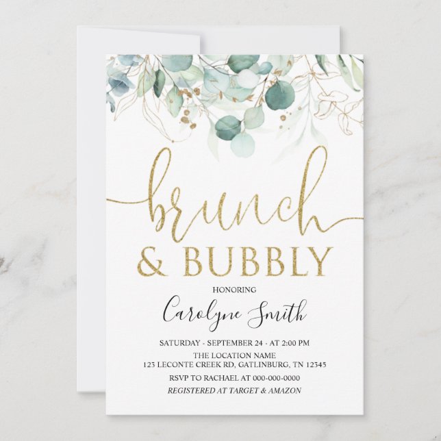 Convites Eucalyptus Brunch e Chá de panela de espuma (Frente)