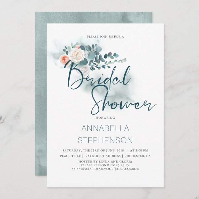 Convites Eucalyptus | Chá de panela de água verde (Frente/Verso)