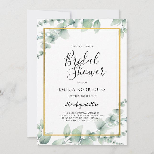 Convites Eucalyptus CHÁ DE PANELA Verde Código QR Dourado I (Frente)