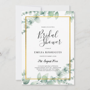 Convites Eucalyptus CHÁ DE PANELA Verde Código QR Dourado I