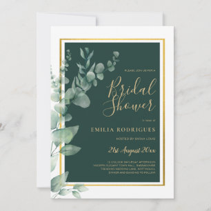 Convites Eucalyptus CHÁ DE PANELA Verde Código QR Dourado I