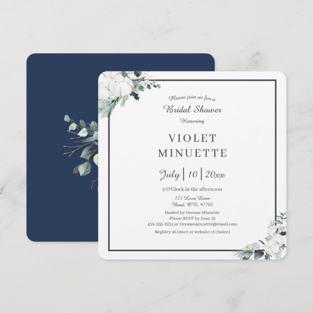 Convites Eucalyptus Cotton | Felt Ecru v2 Chá de panela (Frente/Verso)