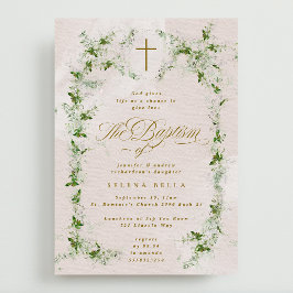 Convites Eucalyptus Cross em Wreath Girl Baptism