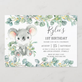 Convites Eucalyptus Cute Koala Aniversário