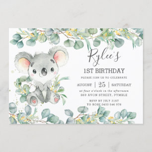 Convites Eucalyptus Cute Koala Aniversário