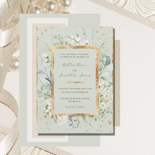 Convites Eucalyptus Daisies Dourado Sage Casamento Elegante
