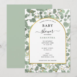 Convites Eucalyptus deixa o gênero Chá de fraldas Dourado n