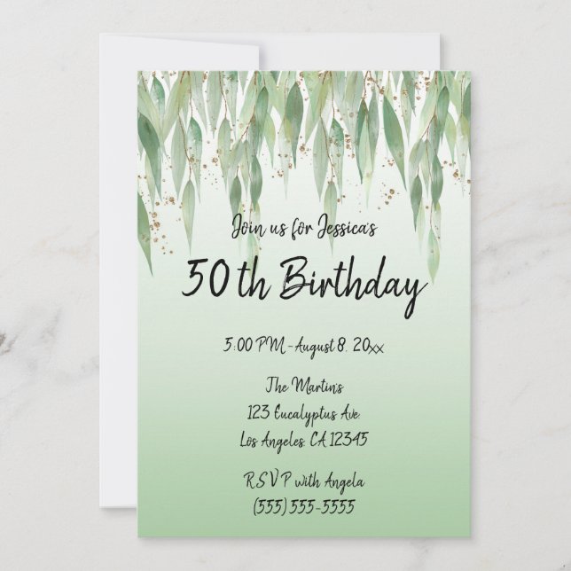 Convites Eucalyptus deixa órax verde 50º aniversário (Frente)