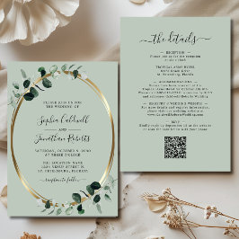 Convites Eucalyptus Dourado Sage All in One Wedding