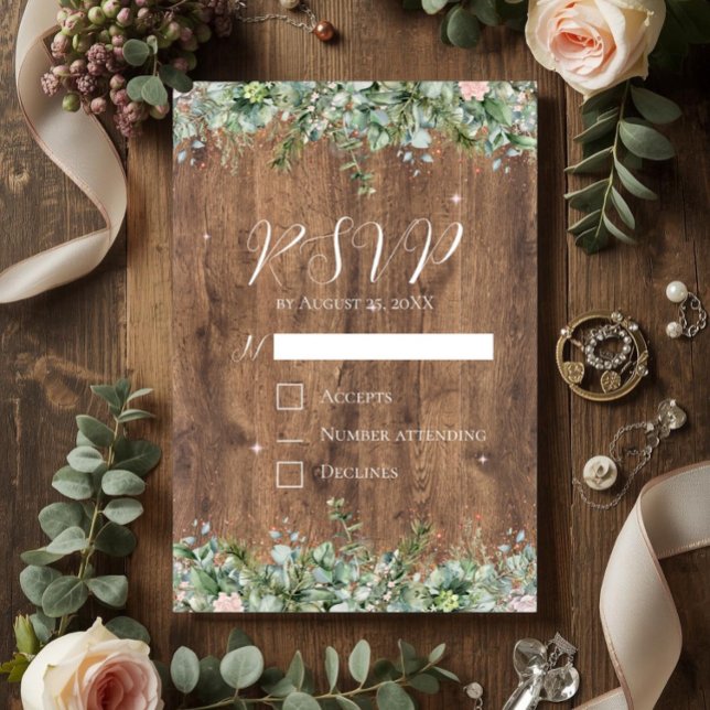 Convites Eucalyptus Dusty Rose RSVP Card | Greenery Floral (Criador carregado)