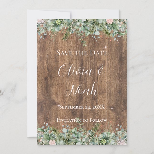 Convites Eucalyptus Dusty Rose Save the Date | Greenery (Frente)