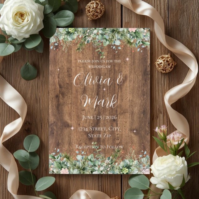 Convites Eucalyptus Dusty Rose Wedding Invitation | Florals (Criador carregado)
