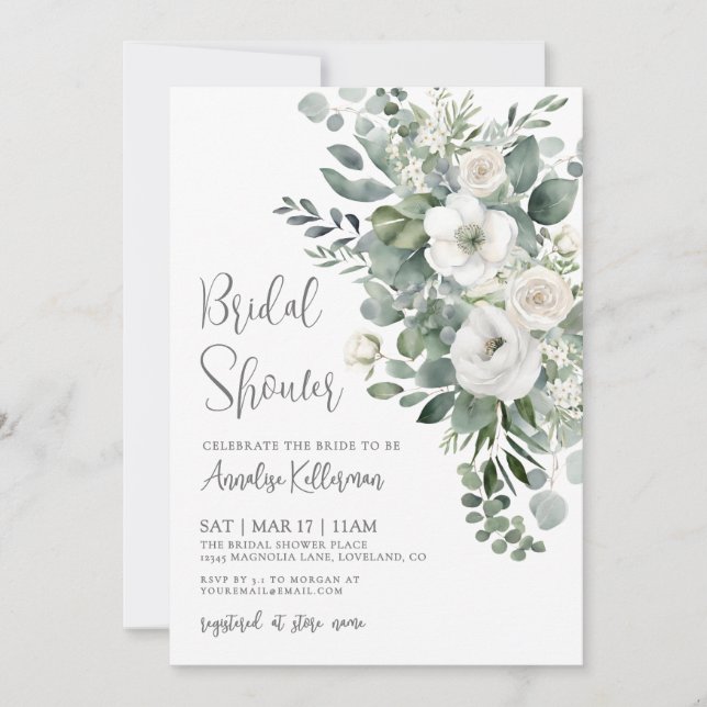 Convites Eucalyptus Elegant Floral Bridal Shower (Frente)