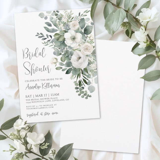 Convites Eucalyptus Elegant Floral Bridal Shower (Eucalyptus Elegant Floral Bridal Shower Invitation)