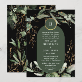 Convites Eucalyptus Emerald, Dourado preto Premium