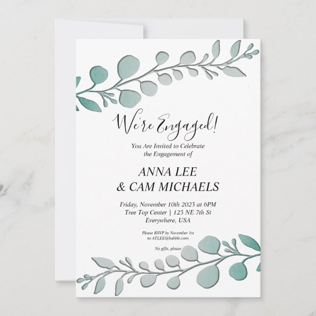 Convites Eucalyptus | Estamos comprometidos (Frente)