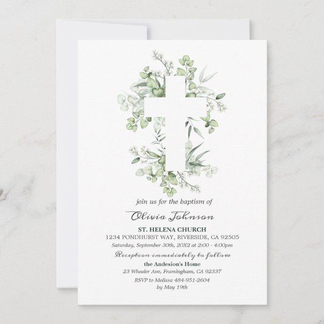 Convites Eucalyptus First Communion - Christening L012 Invi (Frente)