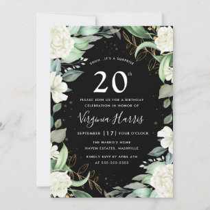 Convites Eucalyptus Floral Black 220 Aniversário