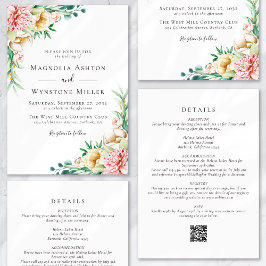 Convites Eucalyptus Floral Blush Rosa Tudo em Um Casamento