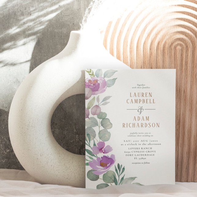 Convites Eucalyptus floral, Casamento Verde e rosa (Criador carregado)