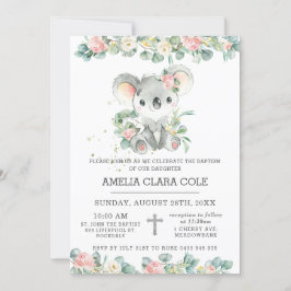 Convites Eucalyptus Floral Cute Koala Baptism Christening
