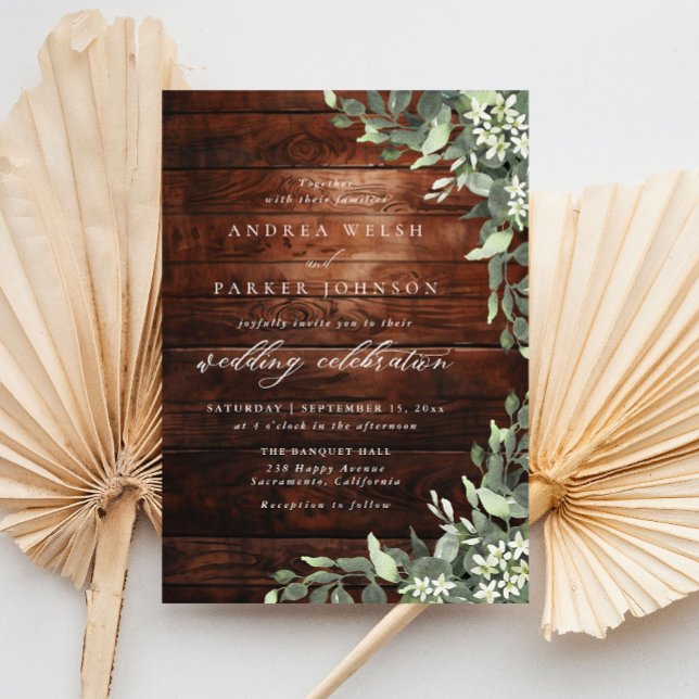 Convites Eucalyptus Floral Greenery Rustic Wood Wedding (Criador carregado)