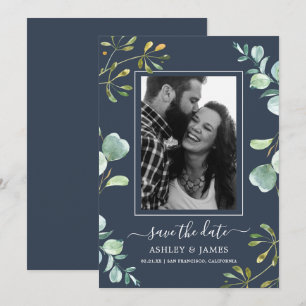 Convites Eucalyptus Foliage Blue Botanical Save the Date (G