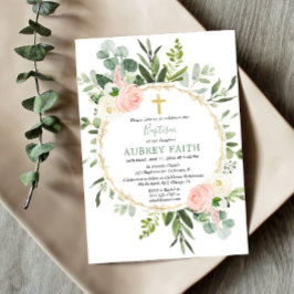 Convites Eucalyptus foliage, rosa-elegante batismo