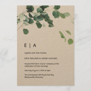 Convites Eucalyptus Foliage Rustic Kraft Inicials Wedals