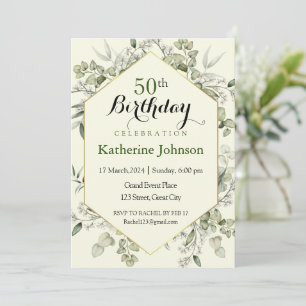 Convites Eucalyptus Frame Simple 50th Aniversário