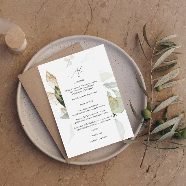 Convites Eucalyptus Glow Dourado Greenerescer Menu (Criador carregado)