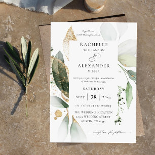 Convites Eucalyptus Glow Dourado Greenery 2 Casamento