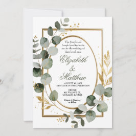 Convites Eucalyptus Gold Botanical Wreath Wedding Invitatio