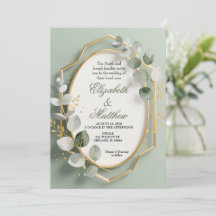 Eucalyptus Gold Geometric Frame Wedding Invite