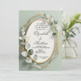 Convites Eucalyptus Gold Geometric Frame Wedding Invite