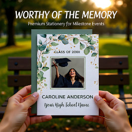 Convites Eucalyptus Gold Grad Announcement Card