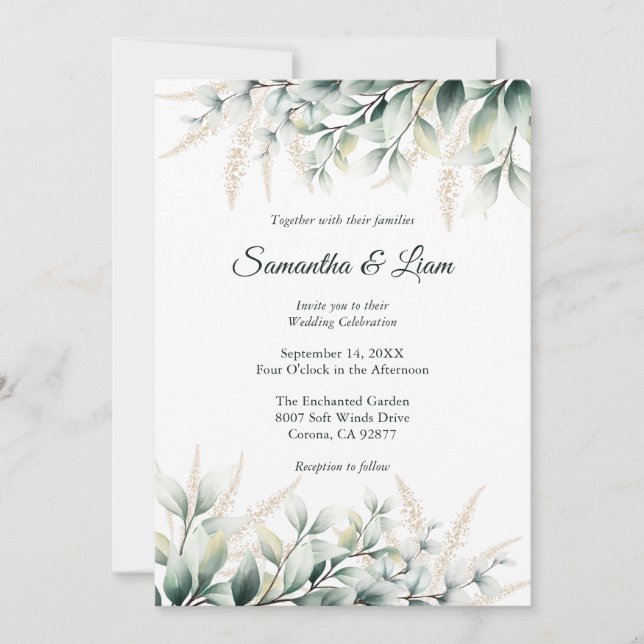 Convites Eucalyptus Gold Greenery Wedding (Frente)